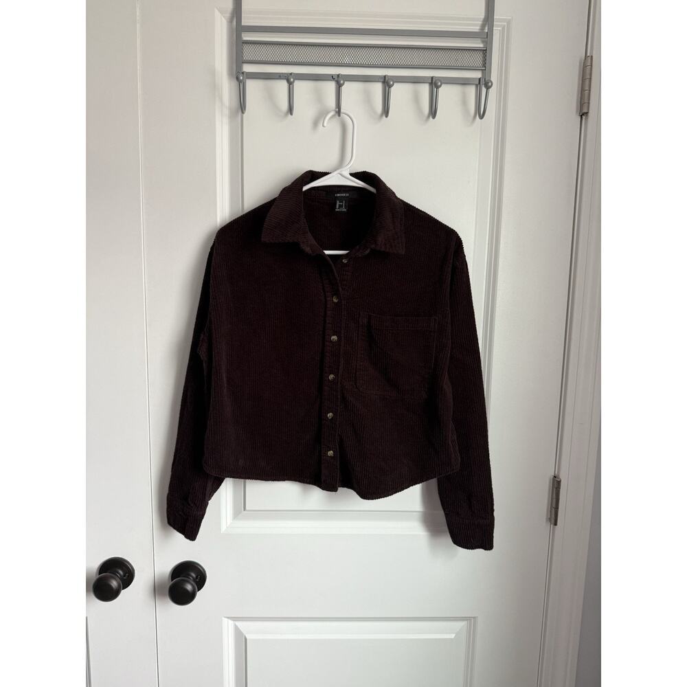 NWT Forever 21 Womens Button Up Small S Long Sleeve Corduroy Cropped Relaxed